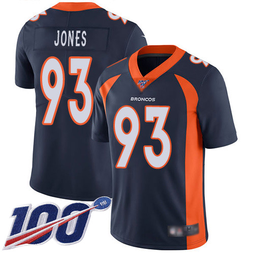 Men Denver Broncos #93 Dre Mont Jones Navy Blue Alternate Vapor Untouchable Limited Player 100th Season Football NFL Jersey